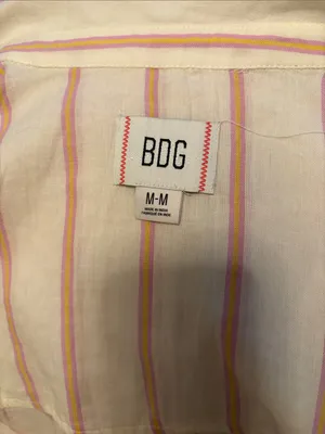 BDG Cream and Pink Striped Button-Down Shirt with Open Back thumbnail 5