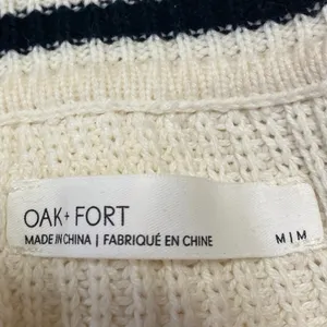 Oak + Fort Cream Rib Chunky Knit V-neck Long Sleeve Crop Cardigan Sweater Top M thumbnail 3