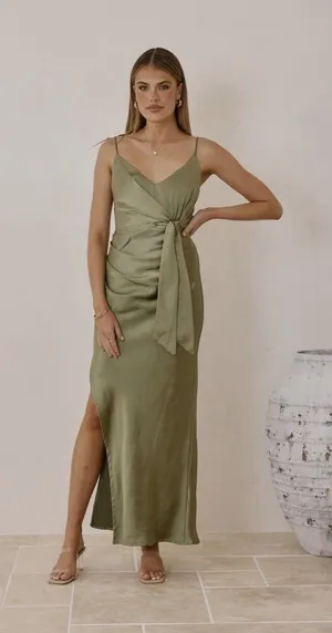 Billy J‎ Yasmeen Tie Front Maxi Dress Size 12 Olive Green thumbnail 1