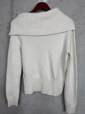 Michael Kors Collection 100% Cashmere Off Shoulder Sweater Cream S thumbnail 5