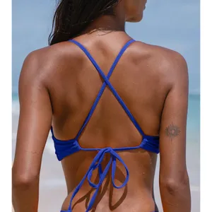 Berlook‎ Blue Twist Backless Bikini Top and tie bottoms NWT thumbnail 2