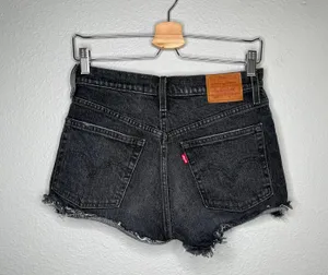 Levis 501 black charcoal quality denim button fly shorts size 25 thumbnail 2