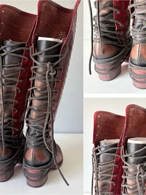 Freebird Coal Red Croco Leather Knee High Boots Zip Lace Up Women’s Size 7 thumbnail 5