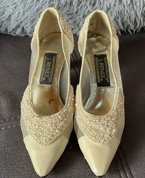 J. RENÉE Faux Pearl & Net Cream Color Heels 5.5 thumbnail 2