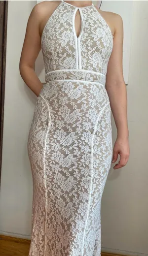 Xscape White Lace Halter Maxi Dress thumbnail 1