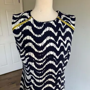 Madison Leigh Navy Blue White Chevron Print Sleeveless Sheath Dress thumbnail 9