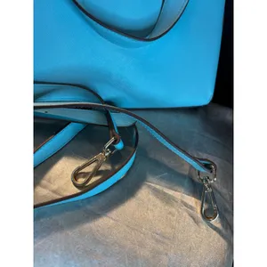 Blue Saffiano Dome Satchel Bag with Gold Heart Detail and Striped Lining thumbnail 11