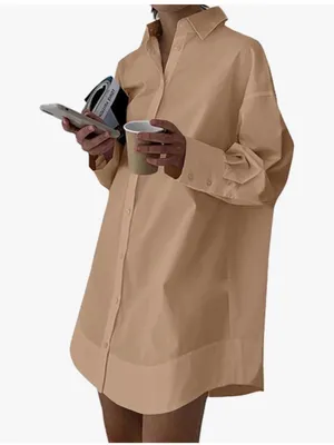 LYANER Women's Casual Shirt Dress Collar Button Down Loose Long Sleeve Mini S thumbnail 1