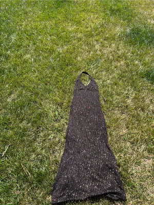 Vtg‎ Y2K City Triangles Black Sparkle Halter Maxi Dress Prom Gown size small thumbnail 2
