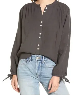 FAHERTY Everleigh Organic‎ Cot-ton Gauze Button Front Blouse Gray Size Small thumbnail 1