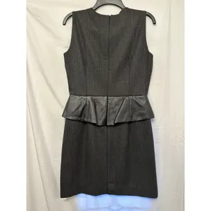Zara Grey Black‎ Pinstripe Leather Panel Peplum Office Professional Dress Medium thumbnail 3