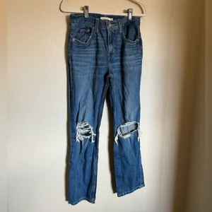 Levi‘s Low Pro Straight Jeans Sz 26 High Rise Distressed Medium Blue‎ Wash thumbnail 4
