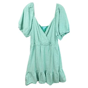 Draper James XXL Dress‎ Green Gingham Surplice Cotton Puff Sleeve Tiered 1827 thumbnail 3