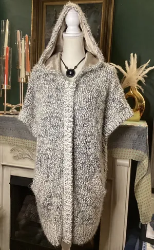 Eva's Tree Gray White Popcorn Knit Hooded Zip Front Vest Cardigan Large ETVCF15 thumbnail 1