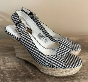 American Eagle Gingham Print Platform Wedges Shoes Women’s Size 7 Black White thumbnail 1