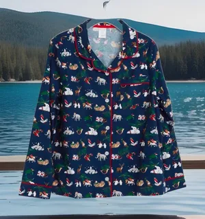 Nwt Vera Bradley Women's Christmas Pajama Shirt Top Only SP‎ Snow Globe Motifs thumbnail 1