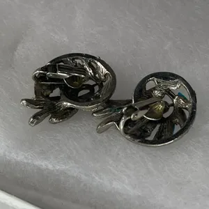 Vintage Midcentury Southwest style ornate faux turquoise clip earrings. thumbnail 4
