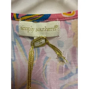 Simply Southern Tropical Parrot Dress Small Pink Palm Leaf Sharkbite Pockets NWT thumbnail 6
