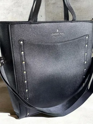 London Fog Black Studded Tote Bag Crossbody Work Laptop Satchel Purse thumbnail 8