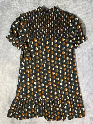 THML Women’s Small Geometric Print Smocked Mock Neck Ruffle Hem Shift Dress thumbnail 9