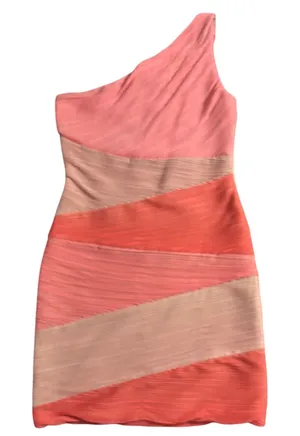 BCBGMAXAZRIA Womens One Shoulder Dress‎ Pink Ombre Pleated Party Dress Large thumbnail 1