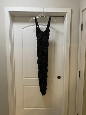 Good American Dress Womens Small Brown Animal Print Ruched Bodycon Maxi Party thumbnail 5
