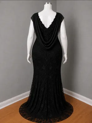 Boutique #1-13 Black embroidered lace floral appliqué sleeveless maxi dress thumbnail 4