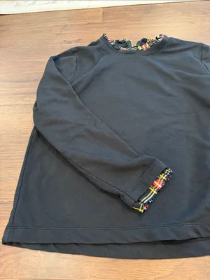 J. Crew Black Crewneck Sweater with Tartan Trim Size Medium - C67-074 thumbnail 4