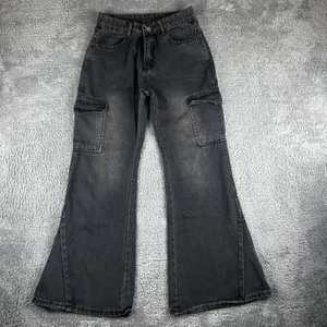 Unbranded Cargo Flare Jeans Womens 27 Washed Black High Rise‎ Wide Leg Utility thumbnail 6