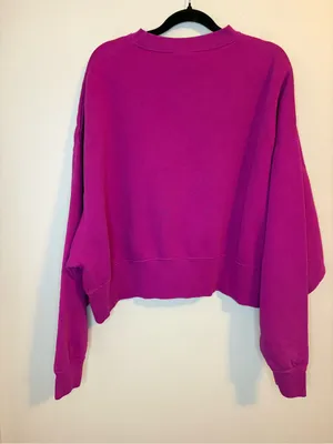 Nike Fuchsia Cropped Fleece Crewneck Sweatshirt Small Swoosh Size S thumbnail 2