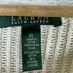 Ralph Lauren LRL Womens XL Open Knit Crochet Long Sleeve Sweater White Beachy thumbnail 7