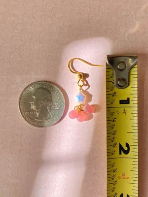 Handmade czech glass mini star & pink teardrop beads earrings🩷💫 thumbnail 8