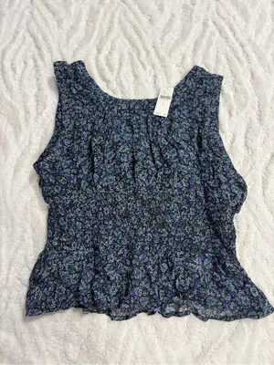 Anthropologie Smocked Chiffon Tank Top NWT Large Floral Peplum Blouse thumbnail 7