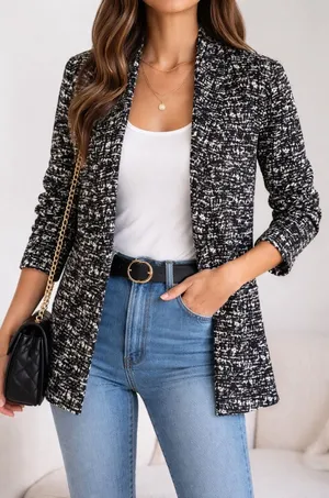 Sara Campbell Open Front Blazer Womens Small Black White‎ Peplum Careerwear Chic thumbnail 1