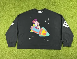 Disney Mouse Black crewneck sweatshirt featuring Minnie Mouse in a rocket ship with stars. thumbnail 1