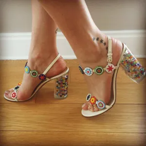 Valentino medallion beaded floral lucite-heel leather sandal size 37 thumbnail 20