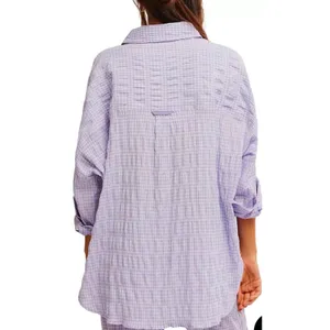 Free People Textured Pajama Shirt Mini Dress Loungewear in Lilac Medium thumbnail 9