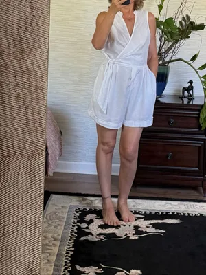 A New Day Size S White Wrap Front Tie Waist Romper with Pockets thumbnail 2