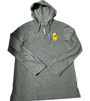 Disney Winnie The Pooh‎ Women's 1/4 Zip Hooded Pullover Size Medium Gray thumbnail 1