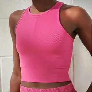 Abercrombie & Fitch YPB Seamless Crossover Ribbed Tank Ribbed Pink Tank thumbnail 1