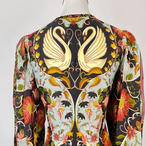 NWOT Farm Rio Floral Swans V-Neck Long Sleeves Mini Dress Size M thumbnail 9