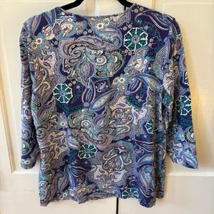Chico's Size 2 Blue‎ Abstract Floral Paisley Print Blouse Top Shirt Size Large thumbnail 7
