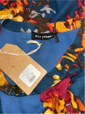 Women's Blu Pepper Floral Long Flutter Sleeve Dress Size M Blue Orange thumbnail 5