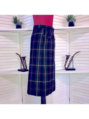 Vintage plaid midi skirt wool high waist USA preppy academia patchwork Heritage thumbnail 6
