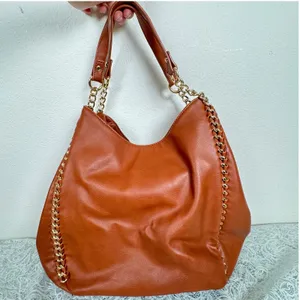 Bebe Colette Triple Entry Hobo Cognac Brown Shoulder Bag Chain Whlpstitch Slouch thumbnail 4
