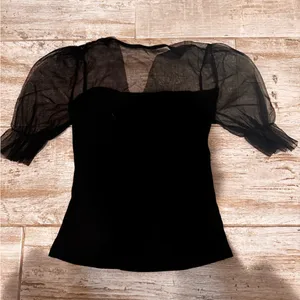 SHEIN Black Sheer Sleeve Blouse Size Small thumbnail 1