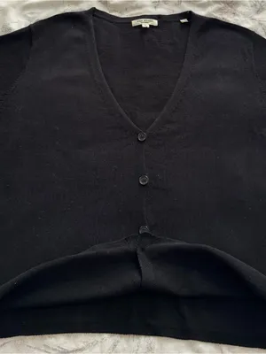 Max Studio London Black linen blend V-Neck Button-Up Cardigan, size XL preppy thumbnail 12