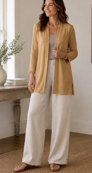 J.Jill Women’s Linen Blend Open Front Cardigan with Fringe Cuffs Size Medium thumbnail 1