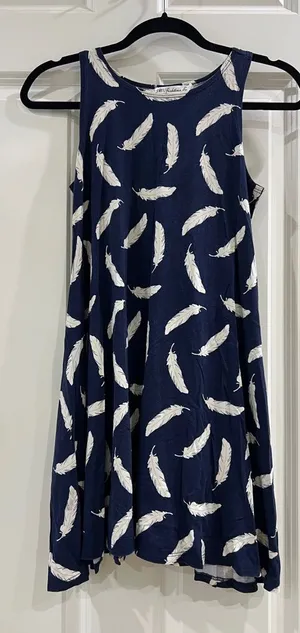 Fighting Eel Sleeveless Feather‑Print Dress – Navy/White – Size XS thumbnail 1