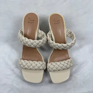A New Day Womens Cream Braided Double Strap Block Heel Platform Mules Size 9.5‎ thumbnail 3